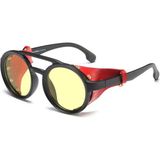 Steam Punk Deri Çerçeve Vintage & Retro Unisex Güneş Gözlüğü - Kırmızı