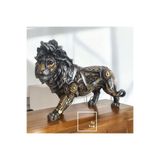 Steampunk Aslan Heykeli Dişli Mekanizma Figürlü Dekoratif Obje Ev Ofis Aksesuarı Ofis Hediyesi Lion Metalik Gri Bronz 25 x 15
