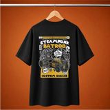 Steampunk Batman Araba Oversize Tisort - Siyah