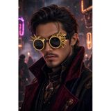 Steampunk Cyberpunk Parti Gözlüğü Altın Halloween Kostüm Festival Retro Fütüristik Gözlük Aksesuarı
