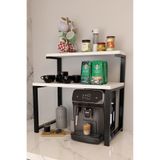 steel desing 2 Katlı Kahve Köşesi Rafı ,Metal Ayaklı Tezgah Üstü Mutfak Organizer Stand, Baharatlık ,Atlantik Çam
