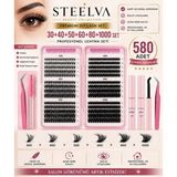 Steelva 580 Adet Takma Kirpik Seti Yapıştırıcı Sabitleyici Cımbız ve Kirpik Fırçasıyls