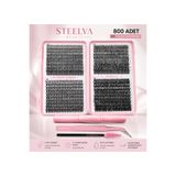 STEELVA Takma Kirpik Seti 800 Adet , Yapıştırıcı & Sabitleyici CImbız ve Kirpik fırçasıyla