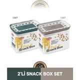 Stefanplast Dikdörtgen Snackbox 1.2 Lt Yeşil/Beyaz & Stefanplast Dikdörtgen Snackbox 1.2 Lt Gri/Beyaz- 2'li Köpek Atıştırmalık Kutusu Seti - Renkli