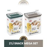 Stefanplast Dikdörtgen Snackbox 2.2 Lt Yeşil/Beyaz & Stefanplast Dikdörtgen Snackbox 2.2 Lt Gri/Beyaz- 2'li Köpek Atıştırmalık Kutusu Seti - Renkli