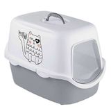 Stefanplast Griffe Baskılı Kapalı Kedi Tuvaleti Gri/Beyaz - 56x40x40 Cm