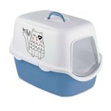 Stefanplast Griffe Baskılı Kapalı Kedi Tuvaleti Mavi/Beyaz - 56x40x40 Cm