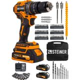 Steiner 21V Çift Akü Kömürsüz Motor Çelik Mandren Darbeli Akülü Vidalama Şarjlı Matkap (84 Parça Usta Set)