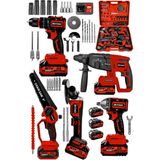 Steiner 21V Darbeli Kömürsüz 5'li Set Kırıcı Delici Hilti - Somun Sıkma Sökme - Testere - Matkap - Vidalama Kırmızı