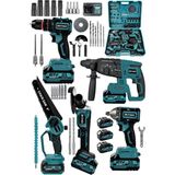 Steiner 21V Darbeli Kömürsüz 5'li Set Kırıcı Delici Hilti - Somun Sıkma Sökme - Testere - Matkap - Vidalama Mavi