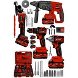 STEİNER 21V Darbeli Kömürsüz Kırıcı Delici Hilti & Taşlama & Matkap & Somun Sıkma Sökme 4'lü Set Kırmızı