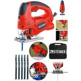 Steiner Alman 4000 Watt Lazerli Professional 6 Kademe Devirli Otomatik Dekupaj Testere Çantalı Kırmızı + 5Uç