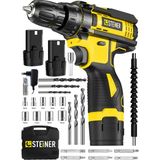 Steiner Alman Turbo Profesyonel Akülü Vidalama 128 Vf 10 Ah Çift Akülü Şarjlı Matkap + Set Metal Mandren