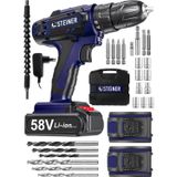 Steiner Alman V-tech 58 V 5 Ah Çelik Motor Çelik Şanzuman Darbeli Şarjlı Çift Akülü Vidalama Matkap