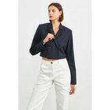 Stella Pulvis Lacivert Kruvaze Astarlı Çizgili Crop Ceket - 34