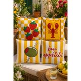 stellahomes Akdeniz Temalı 4'lü Dekoratif Kırlent Kılıfı Seti – Çilek, Istakoz, Zeytin & Bon Appétit Dijital Baskı 43x43 cm(ÇİFT TARAFLI)