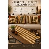 stellahomes Safari Temalı Runner ve Kırlent Seti 5 Parça Dekoratif Yastık Takımı Dijital Baskılı Bohem Salon Seti
