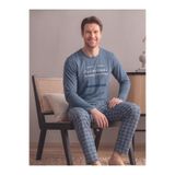 STELLAPİNK Erkek Penye Uzun Kollu Baskılı Ekoseli Pamuklu Örme Pijama Takımı