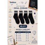 stellare 4 Çift Dikişsiz Burun Çizgili Kolej Çocuk Okul Soket Çorabı Seti