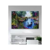 StellaStore Siyah Kuğular Ağaçlar Irmak Çiçekler Kanvas Tablo, 40 x 60