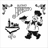Stencil Sarayi Boyama Şablon Mutfak Obje ve Yazıları - 4478 - 40X40