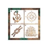 STENCİLTASARIM Stencil TasarıM DN023 Deniz Temalı 15x15 cm dörtlü stencil seti Set:19Duvar Ahşap Boyama Desen Kalıb