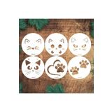 STENCİLTASARIM Stencil Tasarım H047, 6x6cm 6 lı Kedi stencil Set:27, Ahşap, Duvar, Yüz Boyama Şablonu