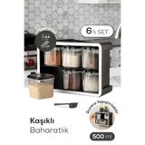 STEPORAX i 6'lı 500 ml Standlı Kaşıklı Baharatlık Seti Siyah