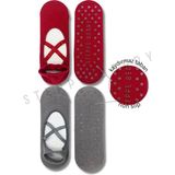 Steppe Berry 2 Çift Çapraz Bantlı Premium Pilates ve Yoga Çorabı - Kırmızı - Gri - 36 - 40