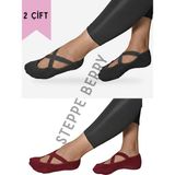 Steppe Berry 2 Çift Pilates ve Yoga Çorabı - 36 - 39 - Bordo - Koyu Gri