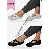 Steppe Berry 2 Çift Pilates ve Yoga Çorabı - 36 - 39 - Siyah - Beyaz