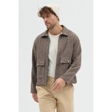 Steppe Rider Erkek Oversize Pamuk Melanjlı Kalın Kışlık Ceket Gömlek - Dayanıklı Cepli Overshirt - 0-Kahverengi - Relax Fit - 2XL