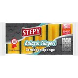 Stepy Black Oluklu Bulaşık Süngeri 5'li - Siyah