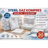 Steril Gaz Kompres 30X80 Cm 2'Li 10 Paket Tel Tel Spanç Steril Gazlı Bez Yara Bakım Kompresi