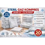 Steril Kompres 30X80 Cm 2'Li 10 Paket Tel Tel Spanç Steril Gazlı Bez Yara Bakım Kompresi