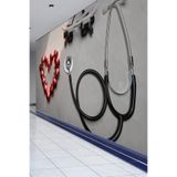 Stetoskop ve Kalp Temalı Klinik ve Hastane Tekstil Duvar Kağıdı, 400 x 240