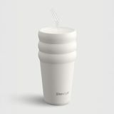 Stevig 3 Bubble Two-Cap Straw Tumbler Çelik Termos 600 ml White Stone ST-249 - Beyaz - 0,60 lt