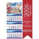 Sticker Art 2026 Orta Boy Gemici Denizci Duvar Takvimi 31 x 70 cm Üç Parça Spiralli