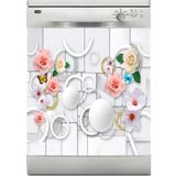 Sticker Art Bulaşık Makinesi Sticker Kaplama Beyaz Eşya Kaplama Gül Kelebek Yuvarlak