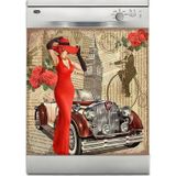 Sticker Art Bulaşık Makinesi Sticker Kaplama Beyaz Eşya Kaplama Kırmızı Elbise Kadın