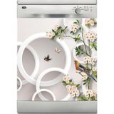 Sticker Art Bulaşık Makinesi Sticker Kaplama Beyaz Eşya Kaplama Yuvarlak Kuş Çiçek