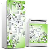 Sticker Art Buzdolabı ve Bulaşık Makinası Beyaz Eşya Sticker Kaplama 3D Çiçek Kelebek Arkaplan