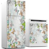 Sticker Art Buzdolabı ve Bulaşık Makinası Beyaz Eşya Sticker Kaplama 3d Çiçek Kelebek