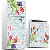 Sticker Art Buzdolabı ve Bulaşık Makinası Beyaz Eşya Sticker Kaplama 3D Lale Kelebek