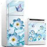 Sticker Art Buzdolabı ve Bulaşık Makinası Beyaz Eşya Sticker Kaplama 3D Mavi Çiçek Kelebek