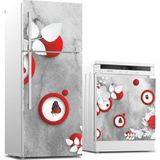 Sticker Art Buzdolabı ve Bulaşık Makinası Beyaz Eşya Sticker Kaplama Kırmızı Yuvarlak Kelebek
