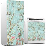 Sticker Art Buzdolabı ve Bulaşık Makinası Beyaz Eşya Sticker Kaplama Küçük Çiçekler Ağaç