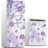Sticker Art Buzdolabı ve Bulaşık Makinası Beyaz Eşya Sticker Kaplama Mor Çiçek Yuvarlak