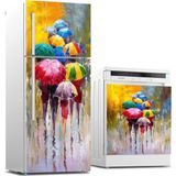 Sticker Art Buzdolabı ve Bulaşık Makinası Beyaz Eşya Sticker Kaplama Yağmurlu Gün