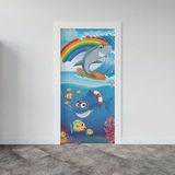 Sticker Art Kapı Giydirme Kapı Sticker Folyosu Köpek Balığı Gökkuşağı